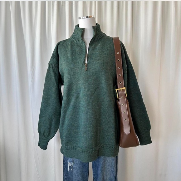 Green Perregine wool quarter zip jumper knitwear. - Picture 5 of 8